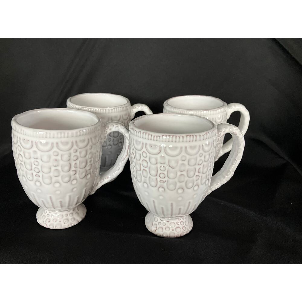 Set of 4 White Glazed Clay Coffee Mugs – Rustic Stoneware Farmhouse Pottery